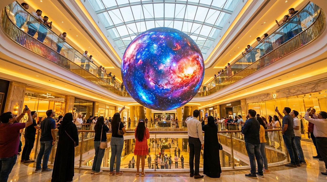 Giant LED sphere globe mall atrium India