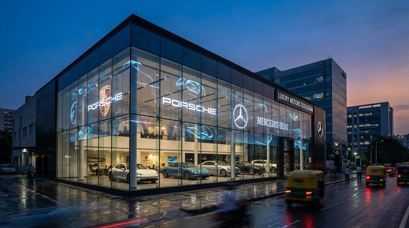 Transparent LED on glass showroom facade India